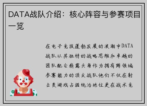 DATA战队介绍：核心阵容与参赛项目一览